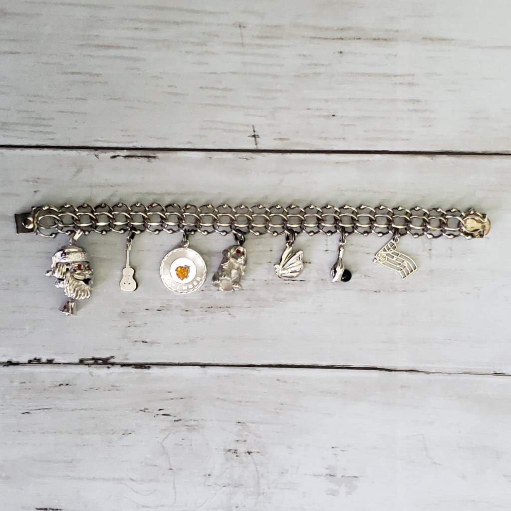Elco Sterling Silver Charm Bracelet, Double Chain With Ball Accents/Heart 7.25